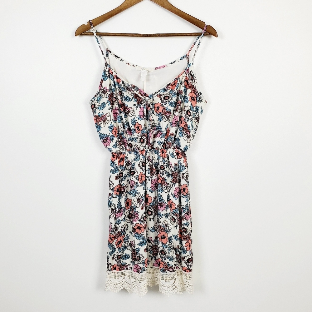 Wild Daisy Sleeveless Floral Sundress‎ Womens Size L Crochet Hem Elastic Waist - Picture 6 of 12
